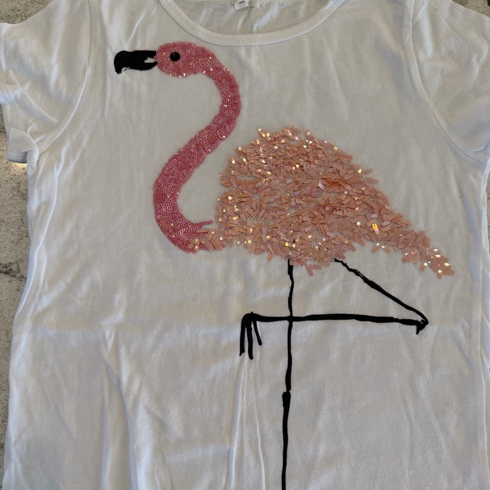 Crewcuts lot of 2 T-Shirts white with Flamingo and tan geometric girls 12 - Picture 5 of 12